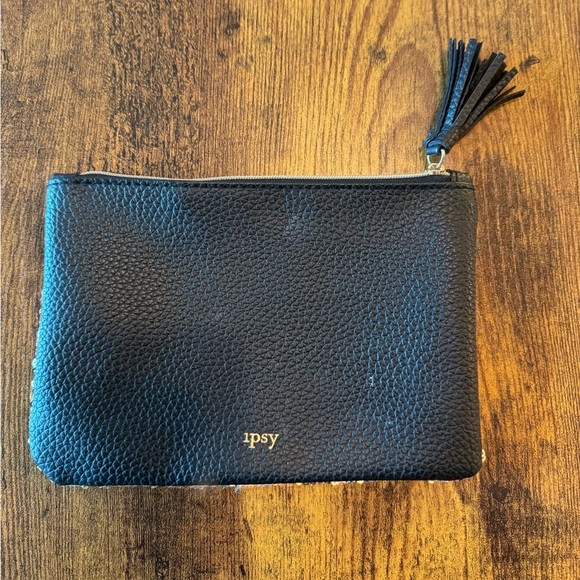 Soft Gold Sequin Make up Bag with vegan leather back & tassel - Picture 2 of 3